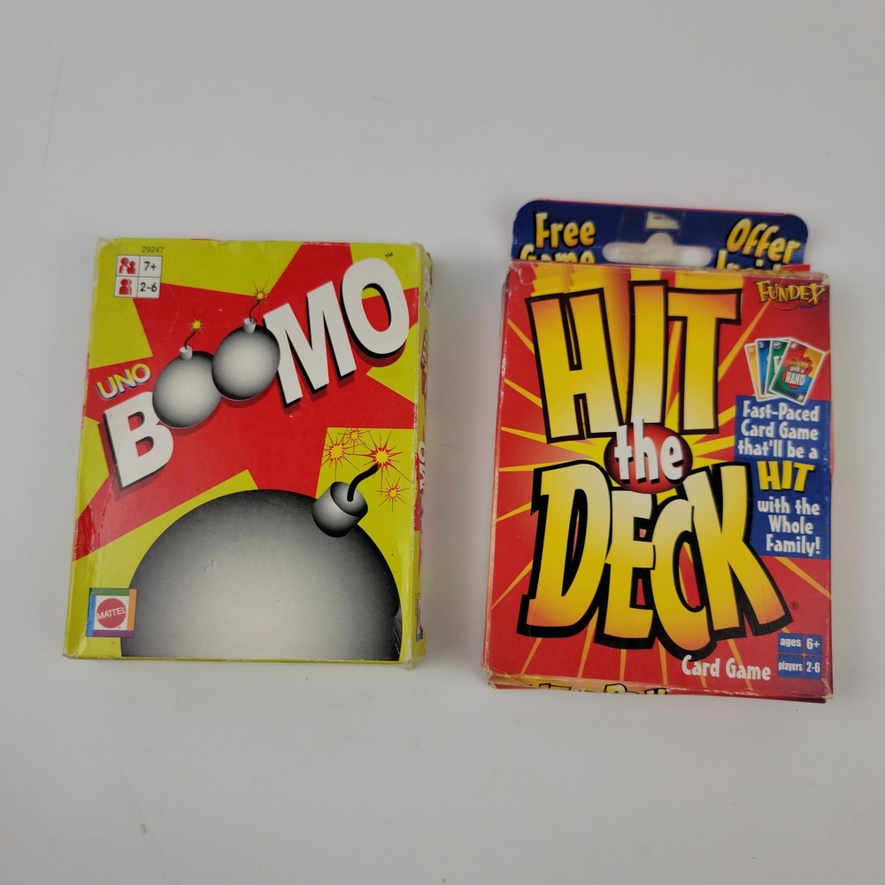 Hit the Deck Fundex & Uno Boomo Mattel Card Game Bundle 2-6 Players Family Night